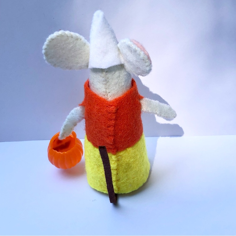 Candy Corn costume felt mouse art doll Halloween trick treat cake topper - Picture 3 of 6
